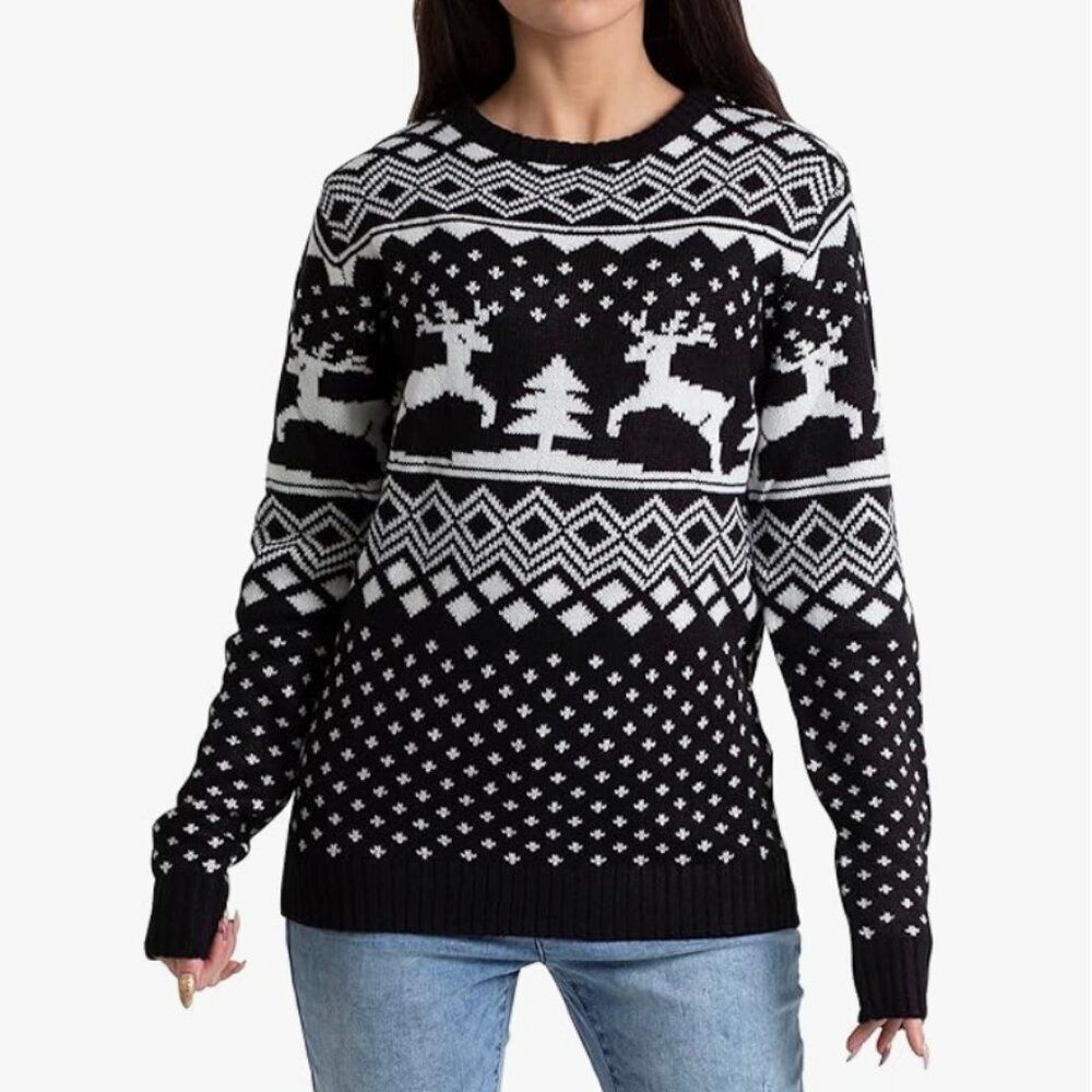 Sweater Christmas Pullover Holiday Long Sleeve Ugly Black Xmas XXL